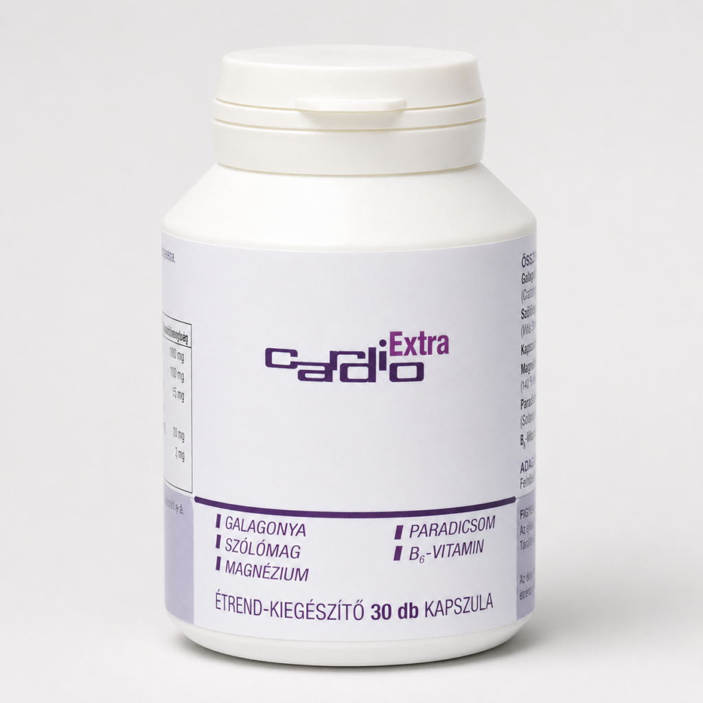 Cardio Extra galagonya, szőlőmag , magnézium ,paradicsom, B6 vitamin összetételű 30 db étrend-kiegészítő
